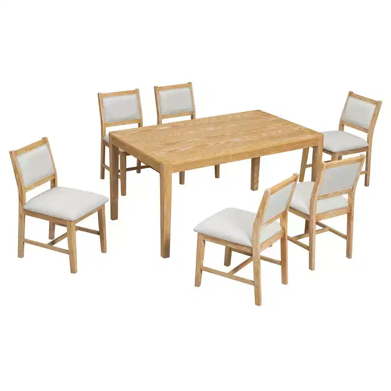 Ensemble de salle à manger rétro 7 pièces avec table rectangulaire et 6 chaises rembourrées