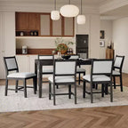 Ensemble de salle à manger rétro 7 pièces avec table rectangulaire et 6 chaises rembourrées