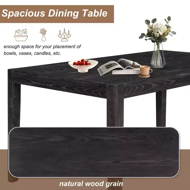 Ensemble de salle à manger rétro 7 pièces avec table rectangulaire et 6 chaises rembourrées
