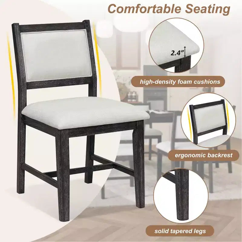 Ensemble de salle à manger rétro 7 pièces avec table rectangulaire et 6 chaises rembourrées