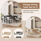 Ensemble de salle à manger rétro 7 pièces avec table rectangulaire et 6 chaises rembourrées