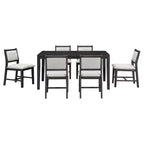 Ensemble de salle à manger rétro 7 pièces avec table rectangulaire et 6 chaises rembourrées