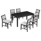 Ensemble de salle à manger rétro 7 pièces avec table rectangulaire et 6 chaises rembourrées