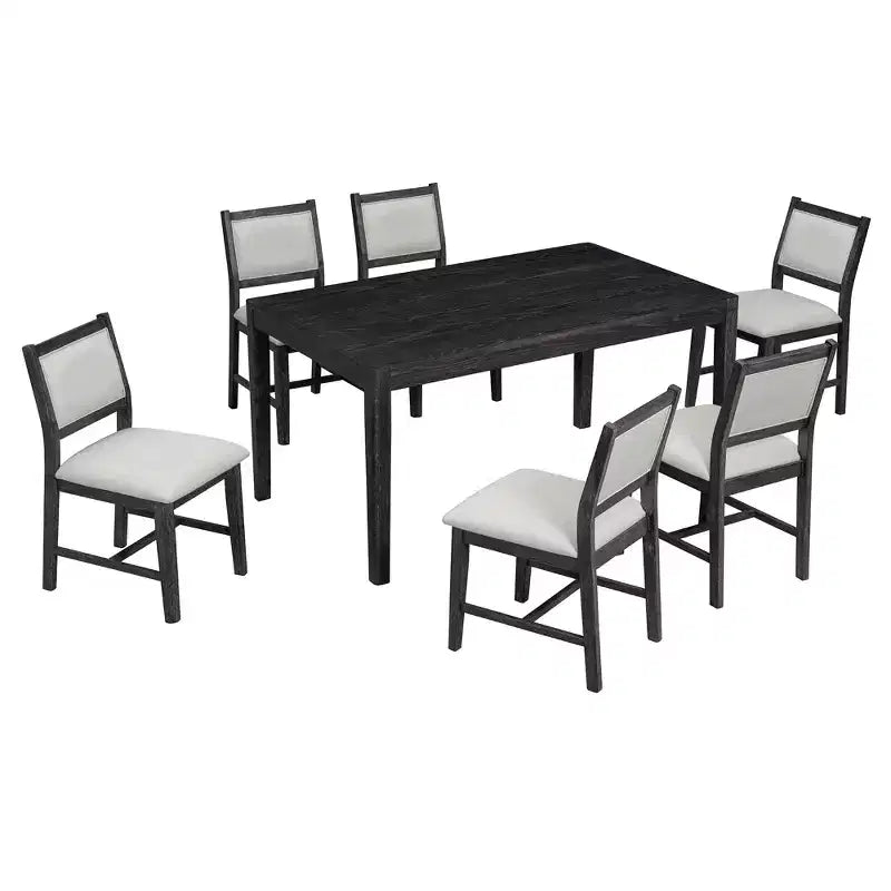 Ensemble de salle à manger rétro 7 pièces avec table rectangulaire et 6 chaises rembourrées