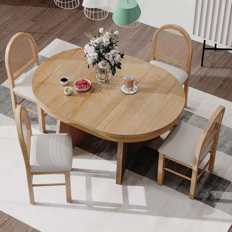 GDFStudio Harper - Ensemble de salle à manger 5 pièces avec table extensible et chaises rembourrées à dossier en rotin