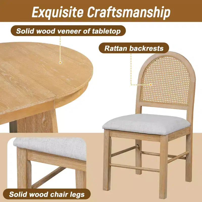 GDFStudio Harper - Ensemble de salle à manger 5 pièces avec table extensible et chaises rembourrées à dossier en rotin