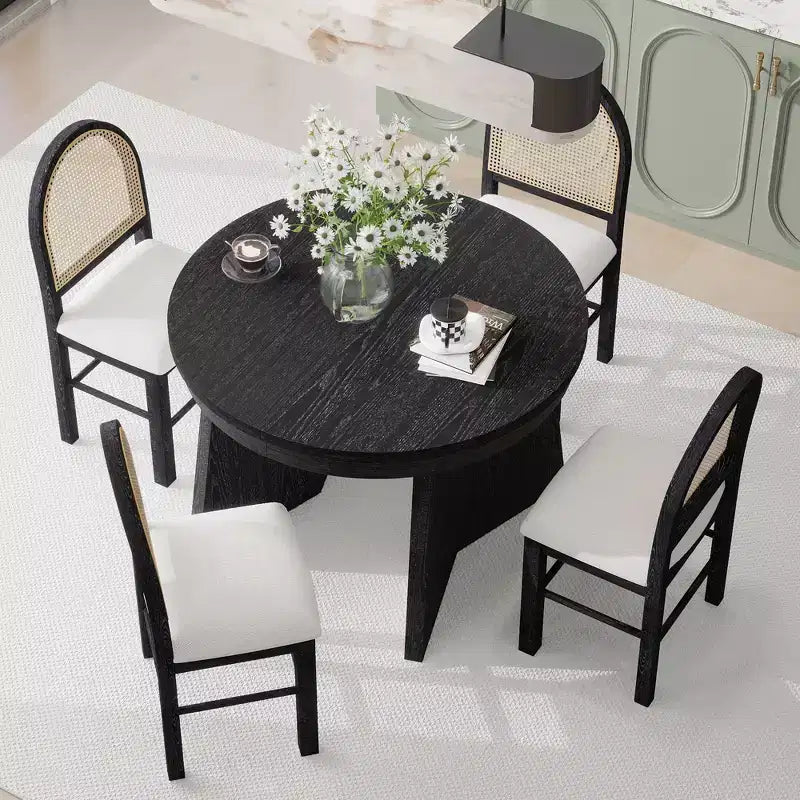 GDFStudio Harper - Ensemble de salle à manger 5 pièces avec table extensible et chaises rembourrées à dossier en rotin