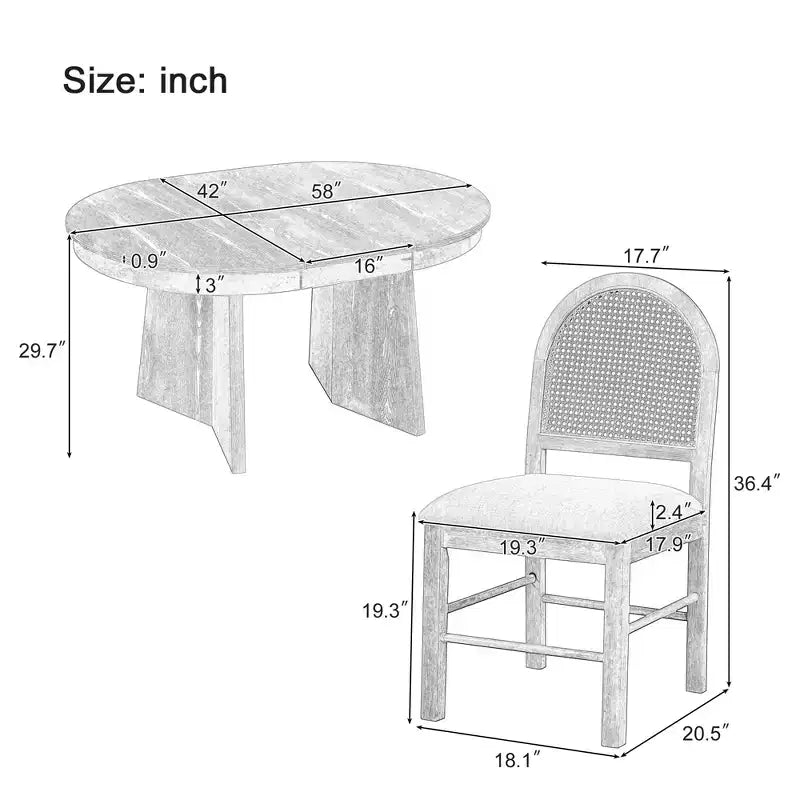 GDFStudio Harper - Ensemble de salle à manger 5 pièces avec table extensible et chaises rembourrées à dossier en rotin