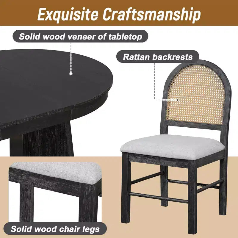 GDFStudio Harper - Ensemble de salle à manger 5 pièces avec table extensible et chaises rembourrées à dossier en rotin