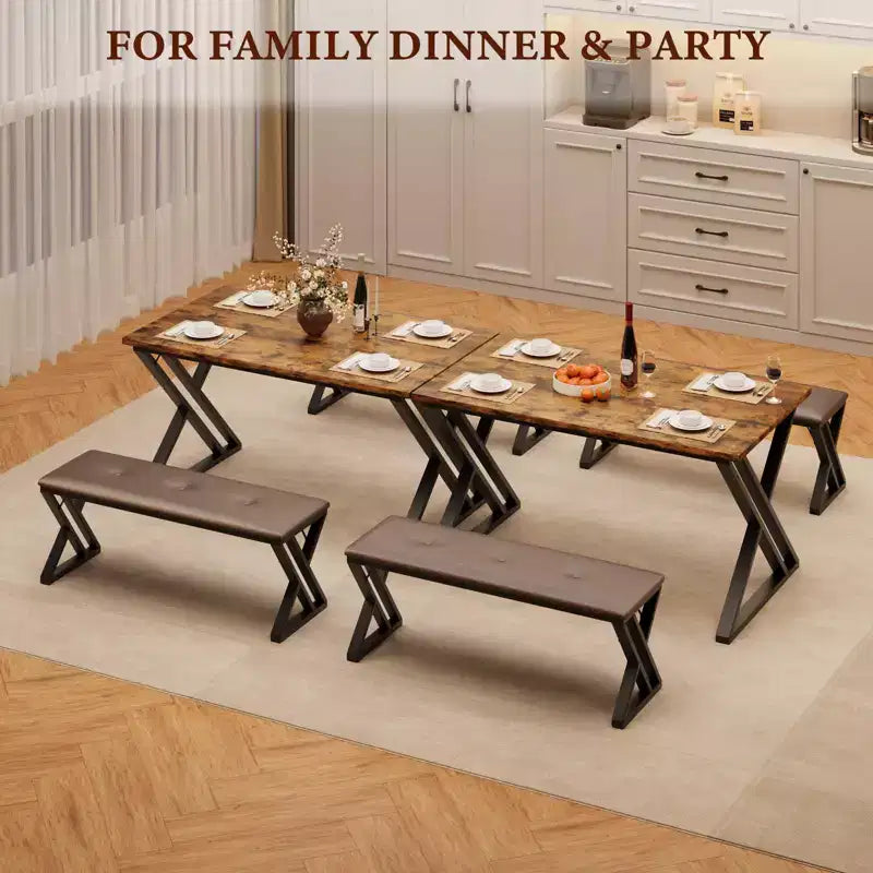 Ensemble table de salle à manger avec 2 bancs, ensemble table à manger pour 4 à 6 personnes, table de petit-déjeuner avec bancs rembourrés en cuir PU pour petits espaces, appartement