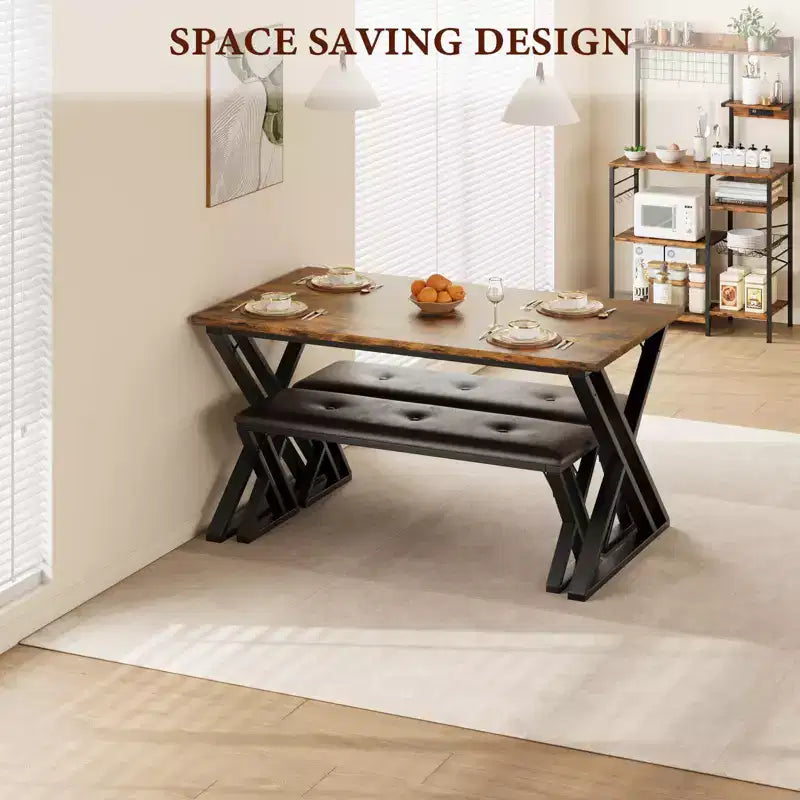 Ensemble table de salle à manger avec 2 bancs, ensemble table à manger pour 4 à 6 personnes, table de petit-déjeuner avec bancs rembourrés en cuir PU pour petits espaces, appartement