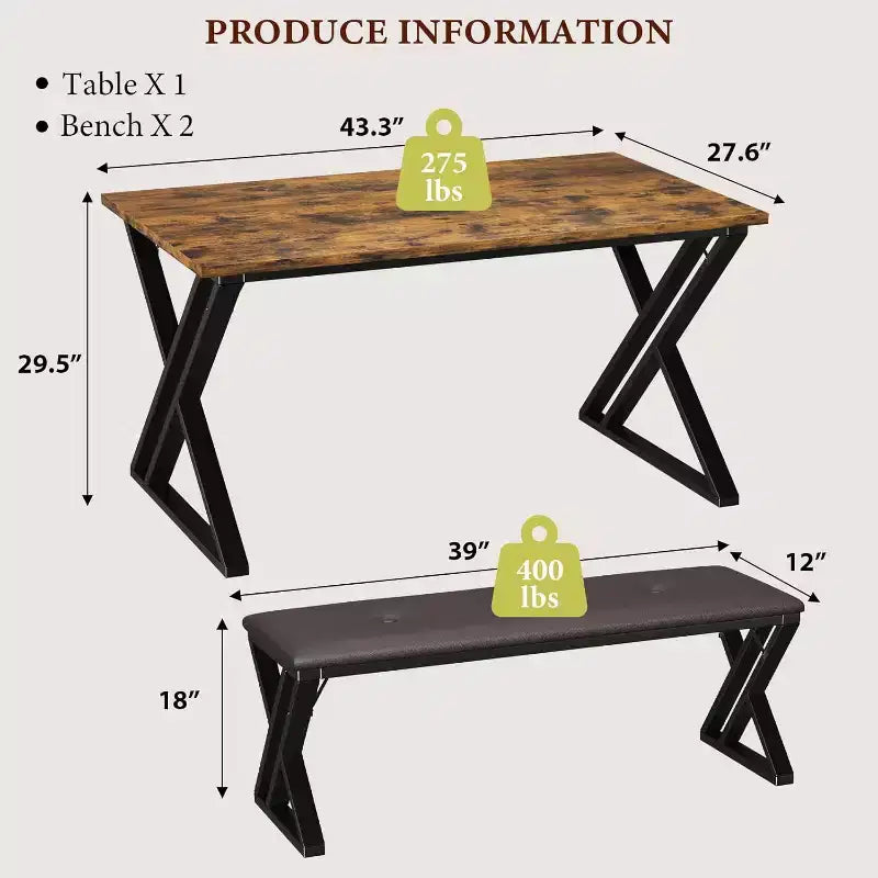 Ensemble table de salle à manger avec 2 bancs, ensemble table à manger pour 4 à 6 personnes, table de petit-déjeuner avec bancs rembourrés en cuir PU pour petits espaces, appartement