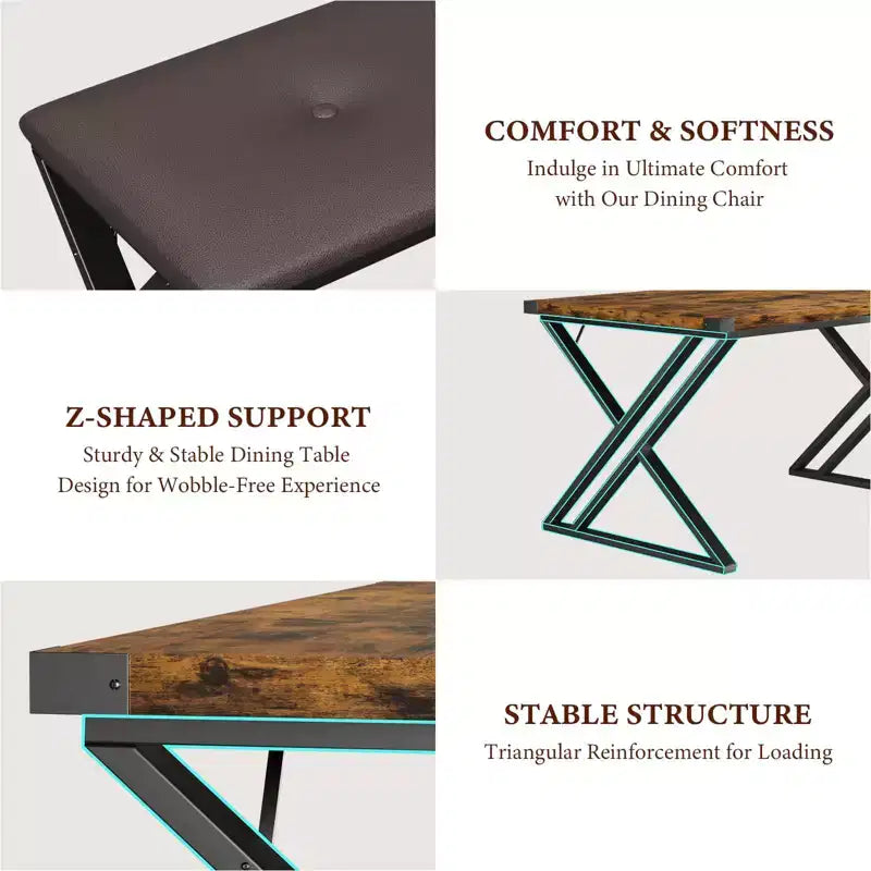 Ensemble table de salle à manger avec 2 bancs, ensemble table à manger pour 4 à 6 personnes, table de petit-déjeuner avec bancs rembourrés en cuir PU pour petits espaces, appartement