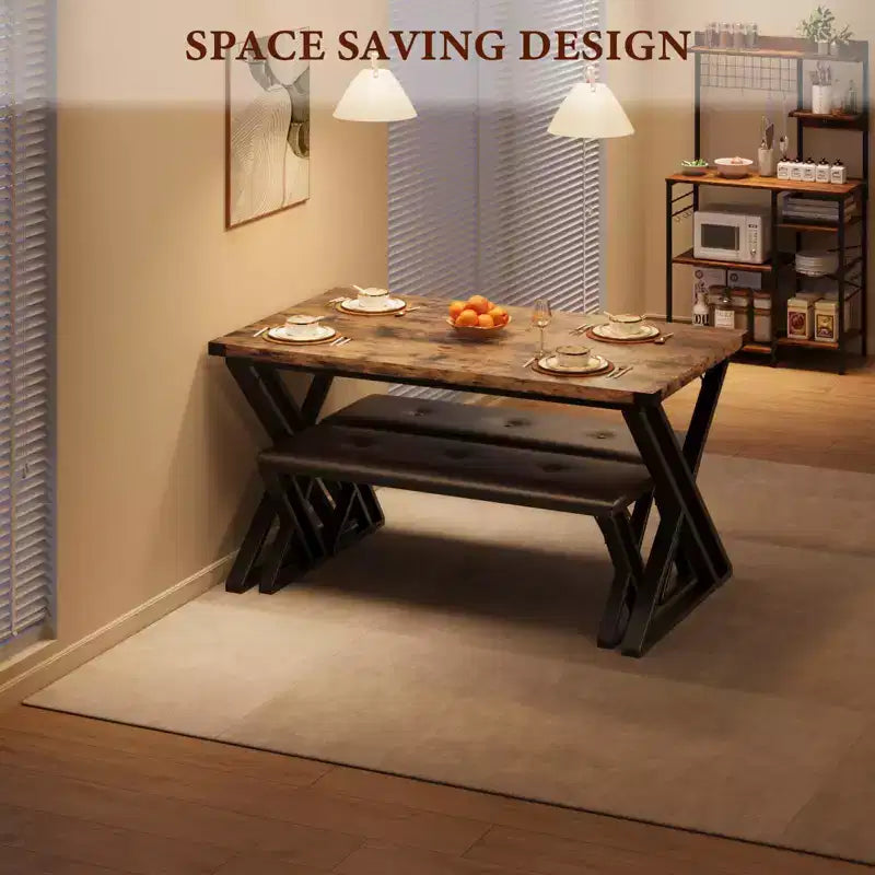 Ensemble table de salle à manger avec 2 bancs, ensemble table à manger pour 4 à 6 personnes, table de petit-déjeuner avec bancs rembourrés en cuir PU pour petits espaces, appartement