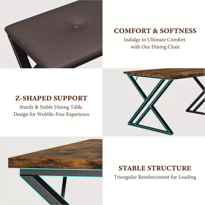 Ensemble table de salle à manger avec 2 bancs, ensemble table à manger pour 4 à 6 personnes, table de petit-déjeuner avec bancs rembourrés en cuir PU pour petits espaces, appartement