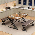 Dining Room Table Set with 2 Benches, Dining Table Set for 4-6, Breakfast Table w/PU Leather Upholstered Benches for Small Spaces, Apartment