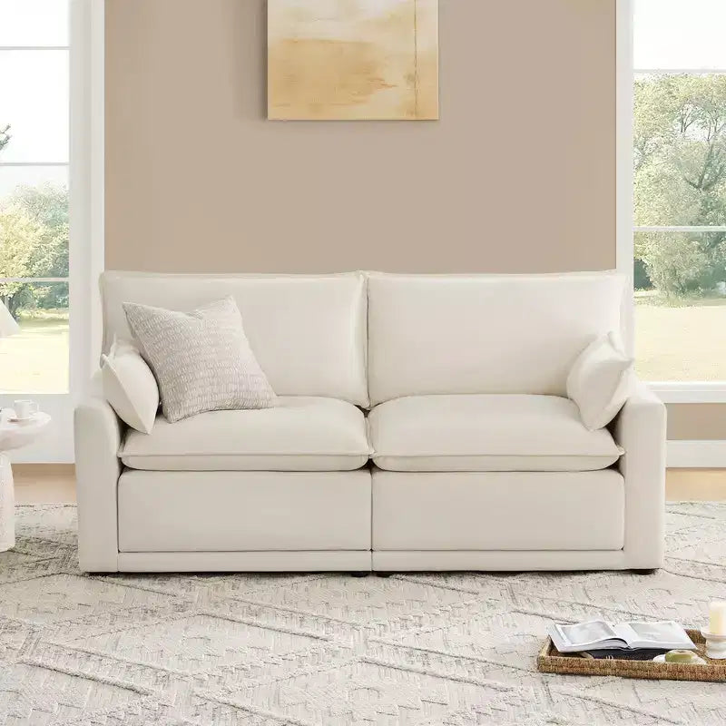Spruce & Spring Cream 2-Piece Modular Couch Oversized Sectional Sofa for Living Room