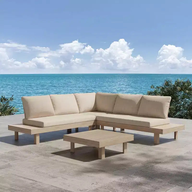 Christopher Knight Home Ysera Rustic 4 Piece Patio Acacia Wood Slatted Seating Set with Cushions
