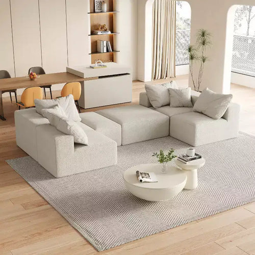 132'' L-Shaped Modular Sectional Sofa with Chenille Upholstery, 6-Piece Couch Set with Deep Cushions and Throw Pillows for Living Room and Bedroom