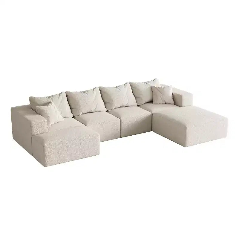 Canapé d'angle modulaire en L de 335 cm avec revêtement en chenille, ensemble de 6 pièces avec coussins profonds et oreillers décoratifs pour salon et chambre à coucher