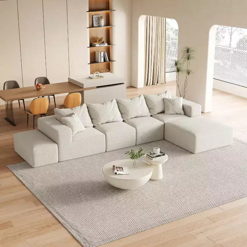 Canapé d'angle modulaire en L de 335 cm avec revêtement en chenille, ensemble de 6 pièces avec coussins profonds et oreillers décoratifs pour salon et chambre à coucher