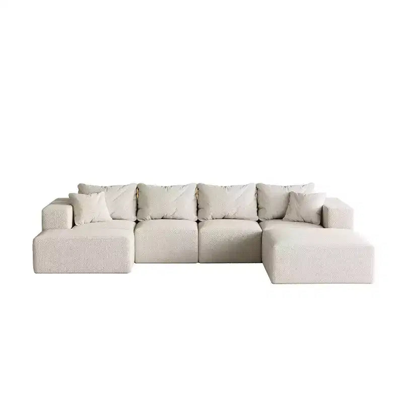Canapé d'angle modulaire en L de 335 cm avec revêtement en chenille, ensemble de 6 pièces avec coussins profonds et oreillers décoratifs pour salon et chambre à coucher