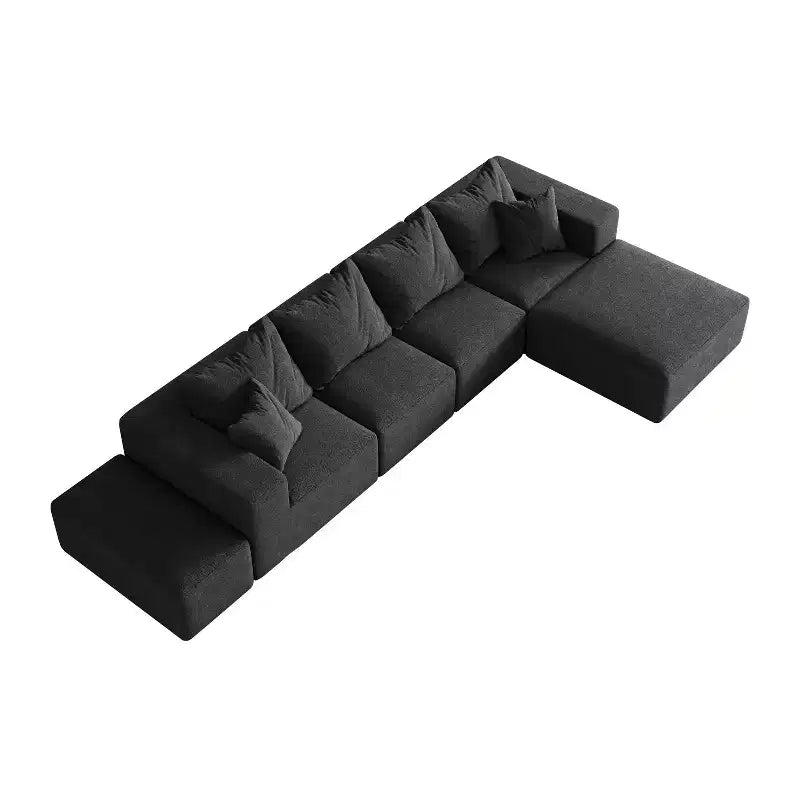 Canapé d'angle modulaire en L de 335 cm avec revêtement en chenille, ensemble de 6 pièces avec coussins profonds et oreillers décoratifs pour salon et chambre à coucher
