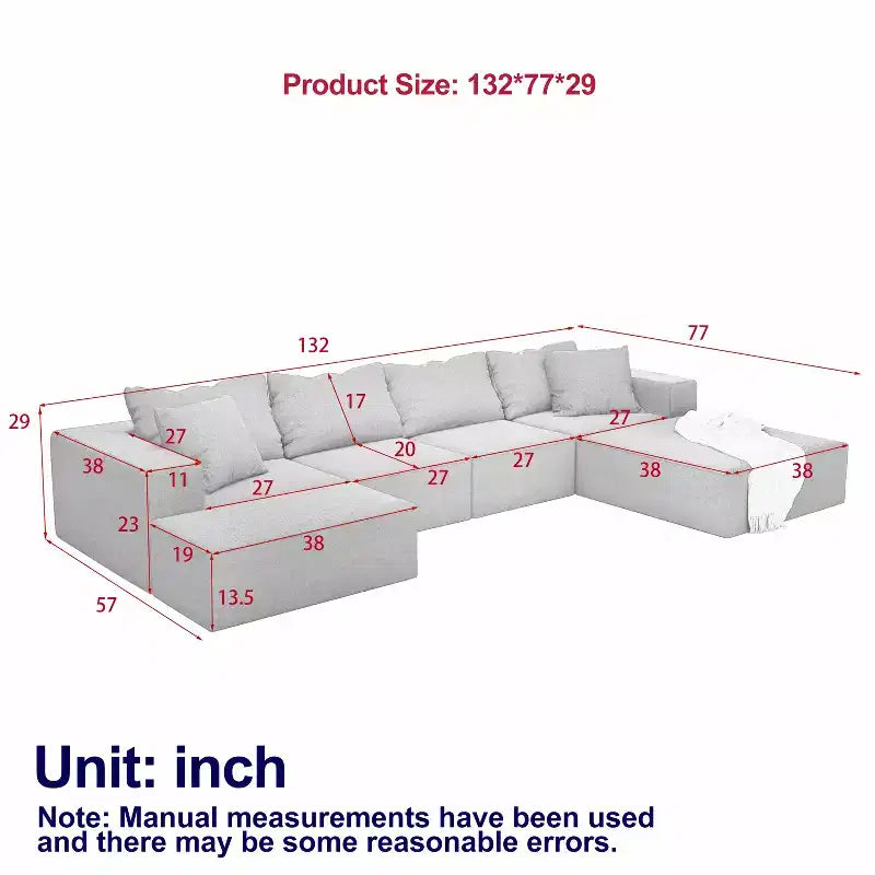 Canapé d'angle modulaire en L de 335 cm avec revêtement en chenille, ensemble de 6 pièces avec coussins profonds et oreillers décoratifs pour salon et chambre à coucher