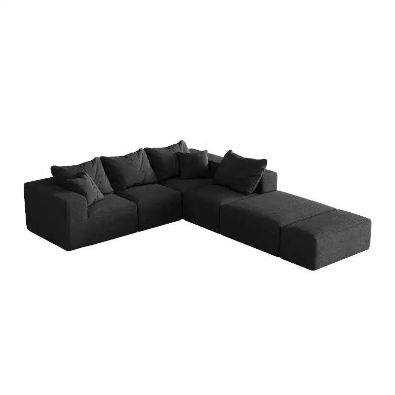 Canapé d'angle modulaire en L de 335 cm avec revêtement en chenille, ensemble de 6 pièces avec coussins profonds et oreillers décoratifs pour salon et chambre à coucher