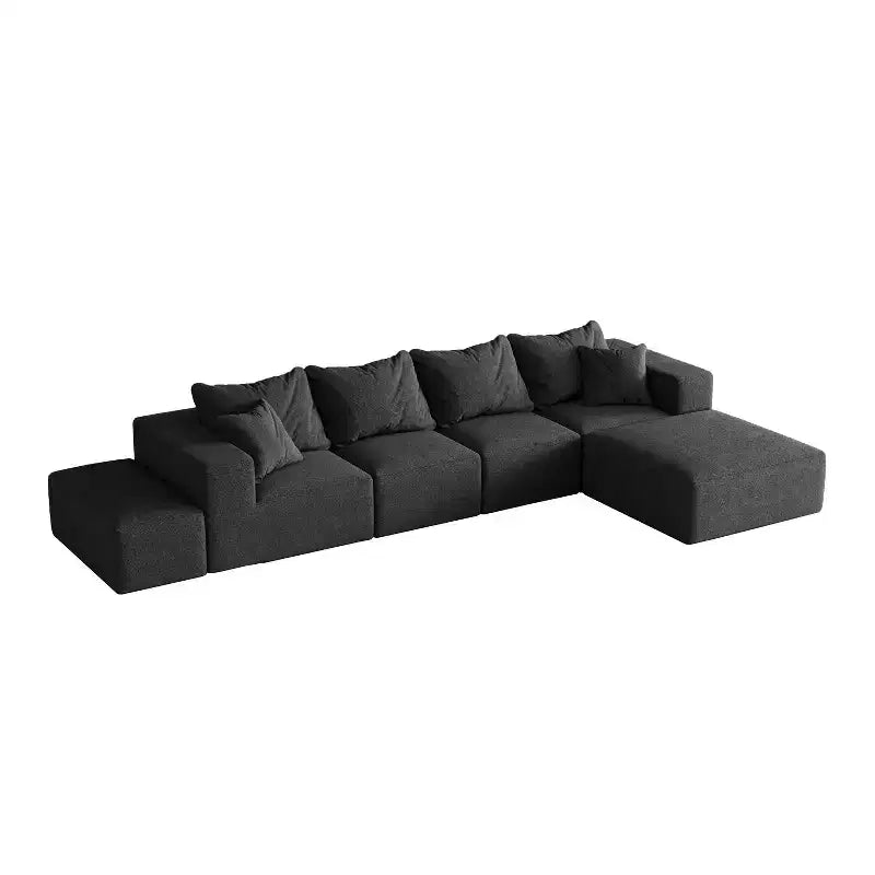 Canapé d'angle modulaire en L de 335 cm avec revêtement en chenille, ensemble de 6 pièces avec coussins profonds et oreillers décoratifs pour salon et chambre à coucher