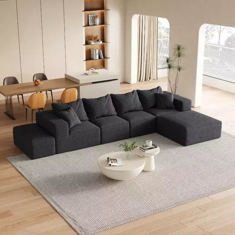 Canapé d'angle modulaire en L de 335 cm avec revêtement en chenille, ensemble de 6 pièces avec coussins profonds et oreillers décoratifs pour salon et chambre à coucher