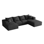 Canapé d'angle modulaire en L de 335 cm avec revêtement en chenille, ensemble de 6 pièces avec coussins profonds et oreillers décoratifs pour salon et chambre à coucher