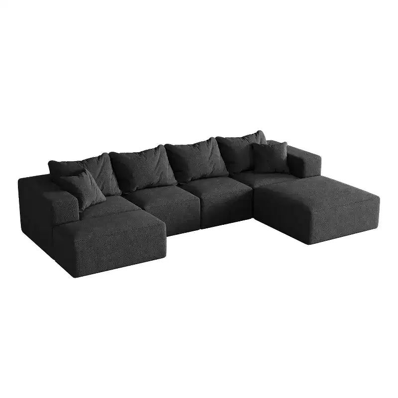 Canapé d'angle modulaire en L de 335 cm avec revêtement en chenille, ensemble de 6 pièces avec coussins profonds et oreillers décoratifs pour salon et chambre à coucher
