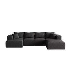 Canapé d'angle modulaire en L de 335 cm avec revêtement en chenille, ensemble de 6 pièces avec coussins profonds et oreillers décoratifs pour salon et chambre à coucher