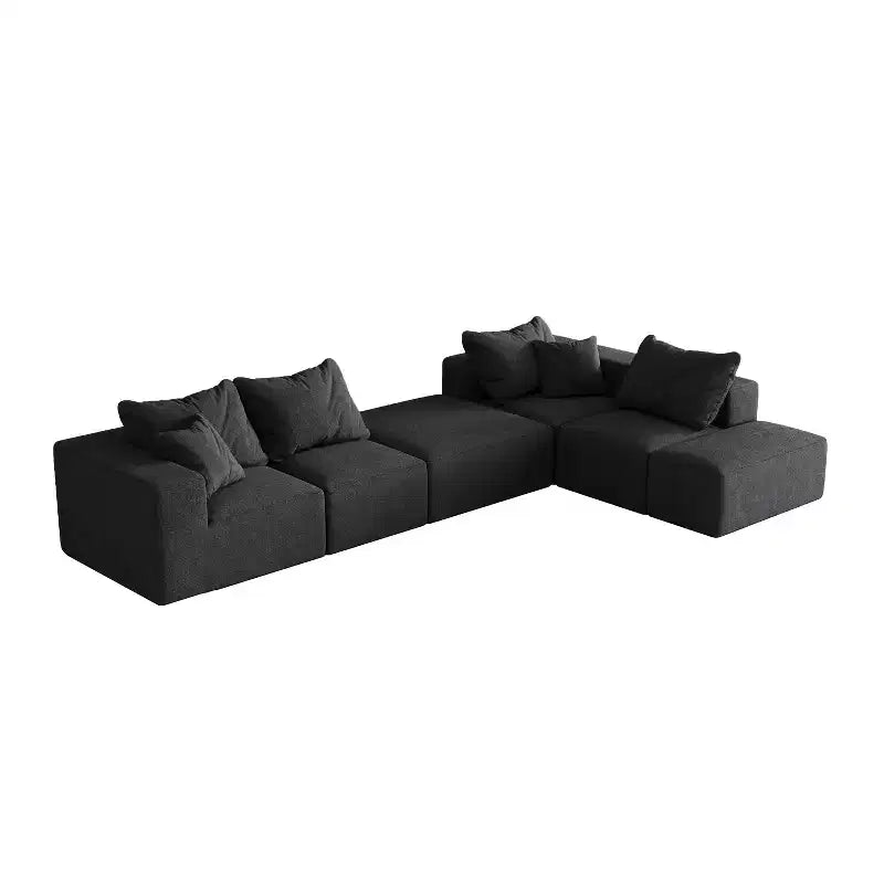 Canapé d'angle modulaire en L de 335 cm avec revêtement en chenille, ensemble de 6 pièces avec coussins profonds et oreillers décoratifs pour salon et chambre à coucher