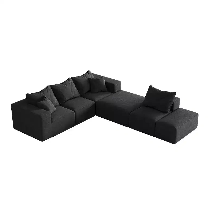 Canapé d'angle modulaire en L de 335 cm avec revêtement en chenille, ensemble de 6 pièces avec coussins profonds et oreillers décoratifs pour salon et chambre à coucher