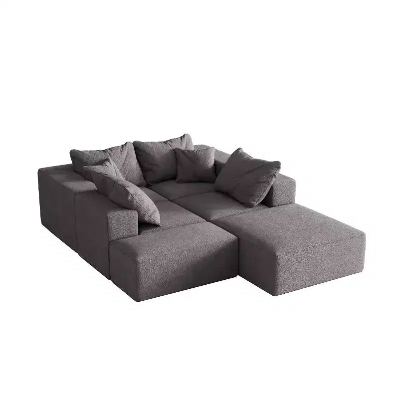 Canapé d'angle modulaire en L de 335 cm avec revêtement en chenille, ensemble de 6 pièces avec coussins profonds et oreillers décoratifs pour salon et chambre à coucher