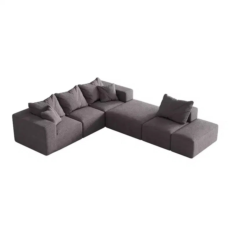 Canapé d'angle modulaire en L de 335 cm avec revêtement en chenille, ensemble de 6 pièces avec coussins profonds et oreillers décoratifs pour salon et chambre à coucher