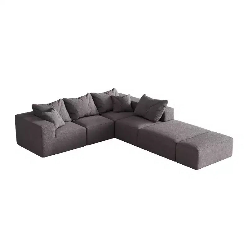 Canapé d'angle modulaire en L de 335 cm avec revêtement en chenille, ensemble de 6 pièces avec coussins profonds et oreillers décoratifs pour salon et chambre à coucher