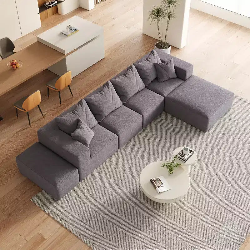 Canapé d'angle modulaire en L de 335 cm avec revêtement en chenille, ensemble de 6 pièces avec coussins profonds et oreillers décoratifs pour salon et chambre à coucher