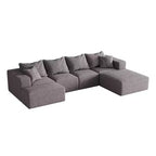 Canapé d'angle modulaire en L de 335 cm avec revêtement en chenille, ensemble de 6 pièces avec coussins profonds et oreillers décoratifs pour salon et chambre à coucher