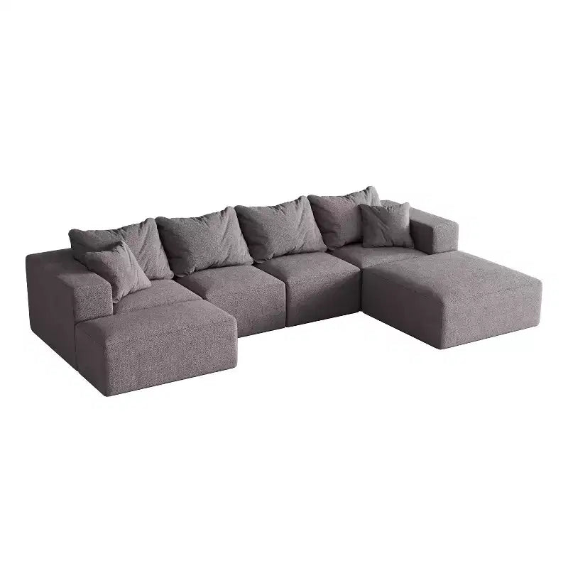 Canapé d'angle modulaire en L de 335 cm avec revêtement en chenille, ensemble de 6 pièces avec coussins profonds et oreillers décoratifs pour salon et chambre à coucher