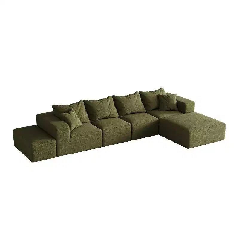 Canapé d'angle modulaire en L de 335 cm avec revêtement en chenille, ensemble de 6 pièces avec coussins profonds et oreillers décoratifs pour salon et chambre à coucher