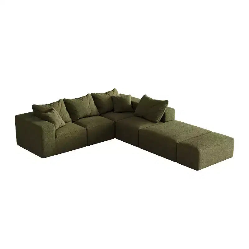 Canapé d'angle modulaire en L de 335 cm avec revêtement en chenille, ensemble de 6 pièces avec coussins profonds et oreillers décoratifs pour salon et chambre à coucher
