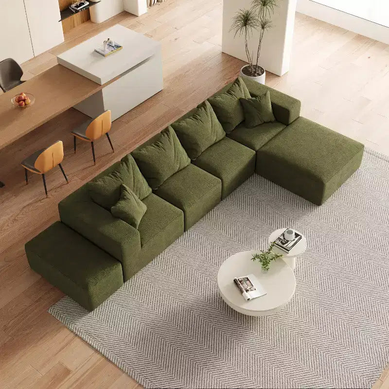 Canapé d'angle modulaire en L de 335 cm avec revêtement en chenille, ensemble de 6 pièces avec coussins profonds et oreillers décoratifs pour salon et chambre à coucher