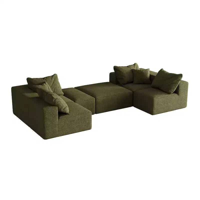 Canapé d'angle modulaire en L de 335 cm avec revêtement en chenille, ensemble de 6 pièces avec coussins profonds et oreillers décoratifs pour salon et chambre à coucher