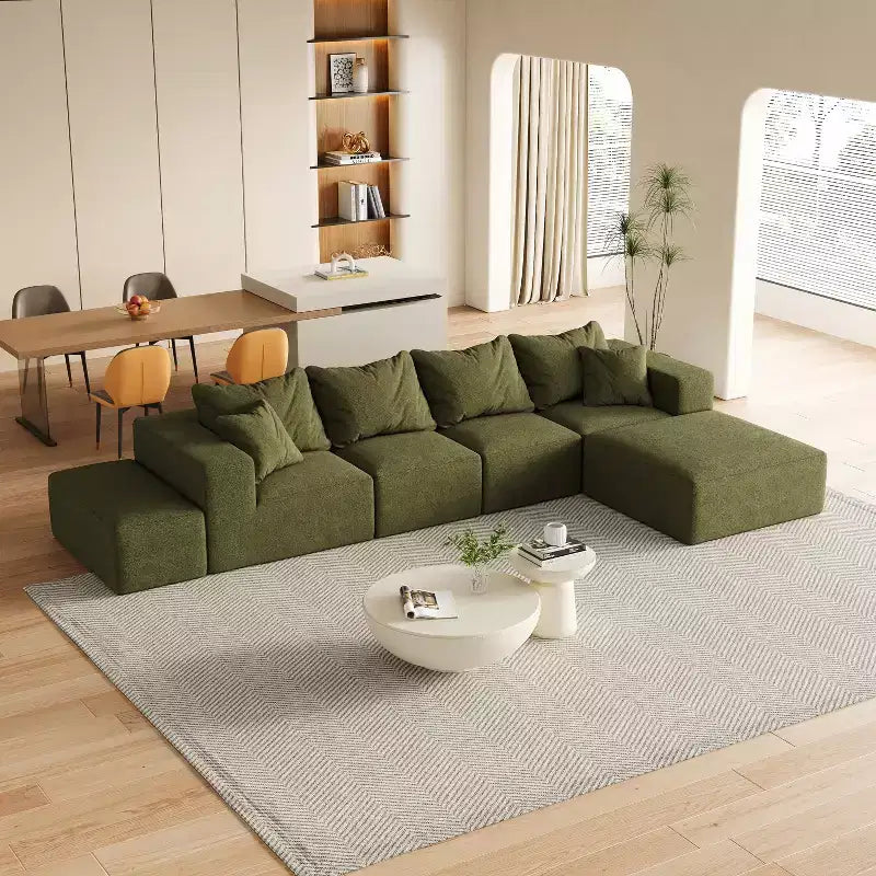 Canapé d'angle modulaire en L de 335 cm avec revêtement en chenille, ensemble de 6 pièces avec coussins profonds et oreillers décoratifs pour salon et chambre à coucher