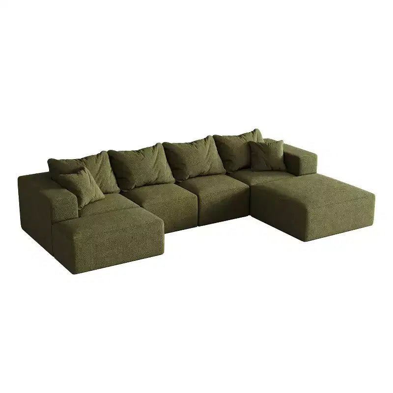 Canapé d'angle modulaire en L de 335 cm avec revêtement en chenille, ensemble de 6 pièces avec coussins profonds et oreillers décoratifs pour salon et chambre à coucher