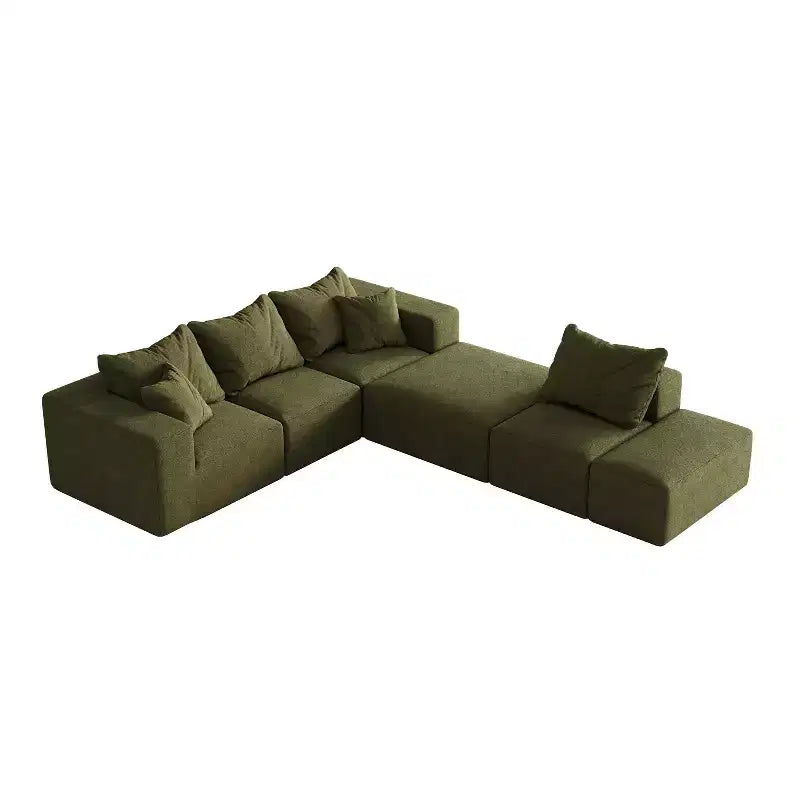 Canapé d'angle modulaire en L de 335 cm avec revêtement en chenille, ensemble de 6 pièces avec coussins profonds et oreillers décoratifs pour salon et chambre à coucher
