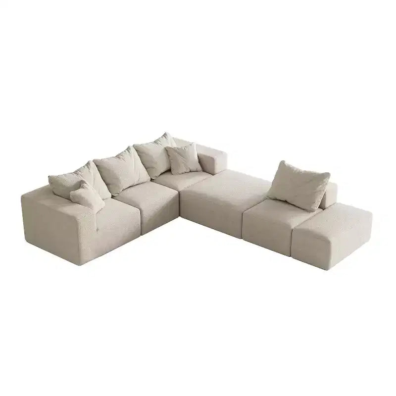 Canapé d'angle modulaire en L de 335 cm avec revêtement en chenille, ensemble de 6 pièces avec coussins profonds et oreillers décoratifs pour salon et chambre à coucher